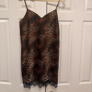 INC Lace Trim Chemise Nightgown Leopard
